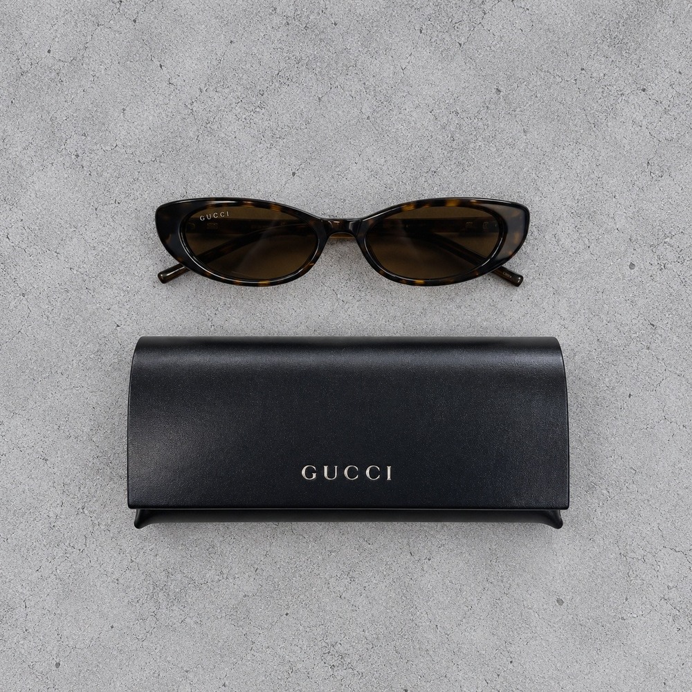 Gucci GG1680S Oval Tortoise Sunglasses Silver G Logo Brown Lens 004 Havana
